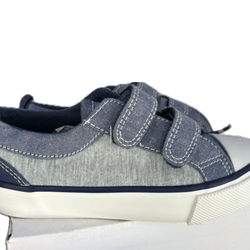 Kids Blue Grey‎ Canvas Double Strap Sneakers Low Top Shoes USA 10 EUR 27